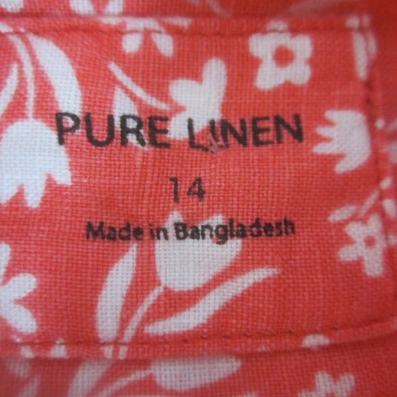 Pure Linen Brand Womens 14 Coral Pink White Floral LS 100% Linen Button Shirt XL - Picture 4 of 8